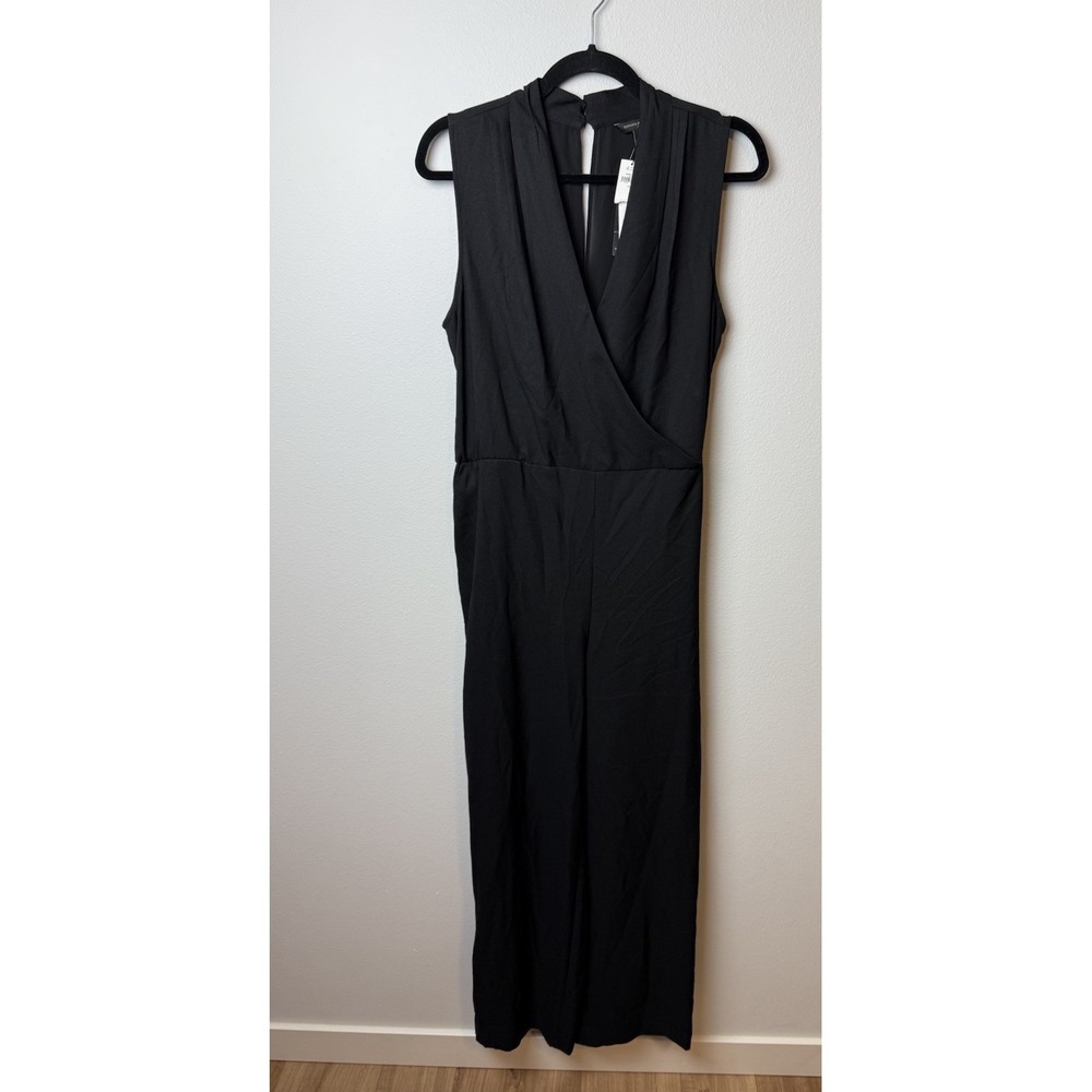 Banana Republic Jumpsuit V-Neck Sleeveless Button Polyester Black Womens Size 10